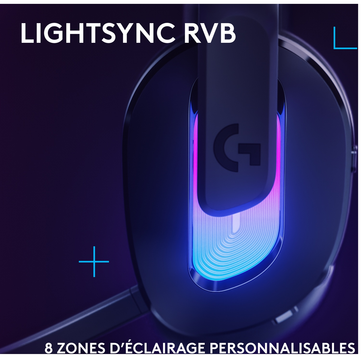 Casque Logitech G avec éclairage RVB et logo Logitech.