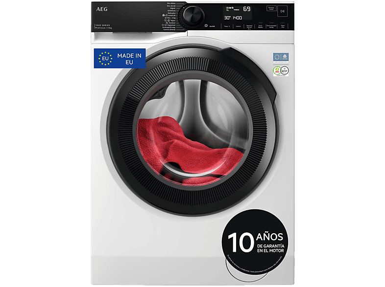 REACONDICIONADO Seminuevo Bueno Lavadora carga frontal - AEG LFSR7304L4BP, 11 kg, 1400rpm, 12 programas, Programa Higiene con vapor, Cajón extra largo