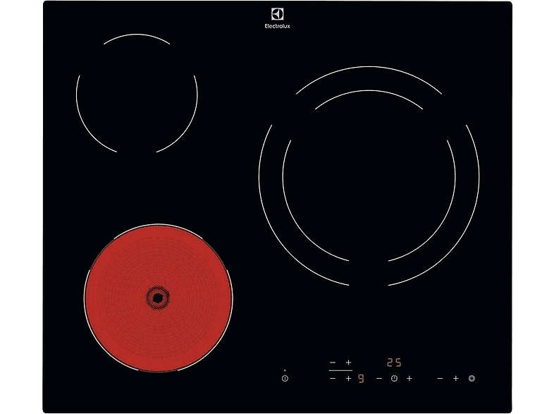 Placa vitrocerámica - Electrolux LR633CK, 3 zonas, Zona grande 27 cm, Temporizador, 60 Negro