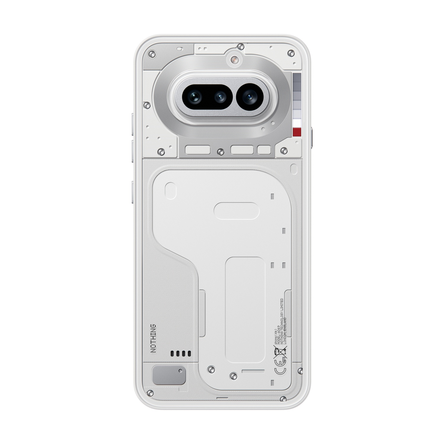 Retro di uno smartphone bianco che mostra componenti interni e fotocamere.