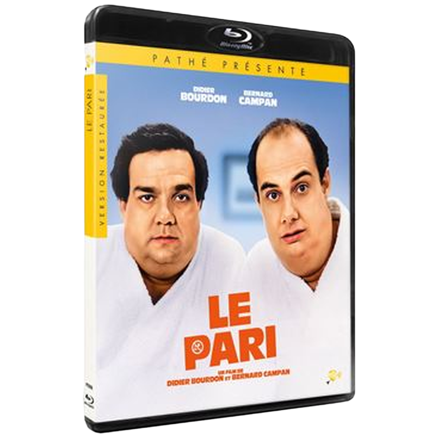 Boîtier Blu-ray avec deux hommes en blouse blanche. Titre : Le Pari.