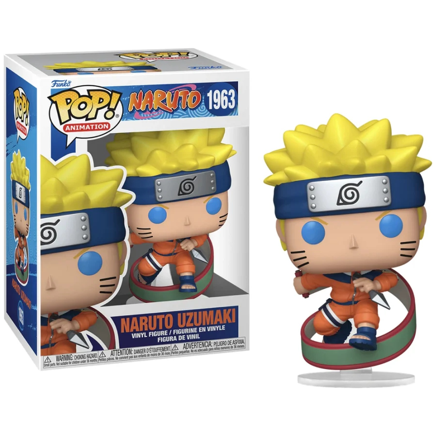 Naruto Uzumaki Funko Pop figure with box. Naruto wears orange clothing.