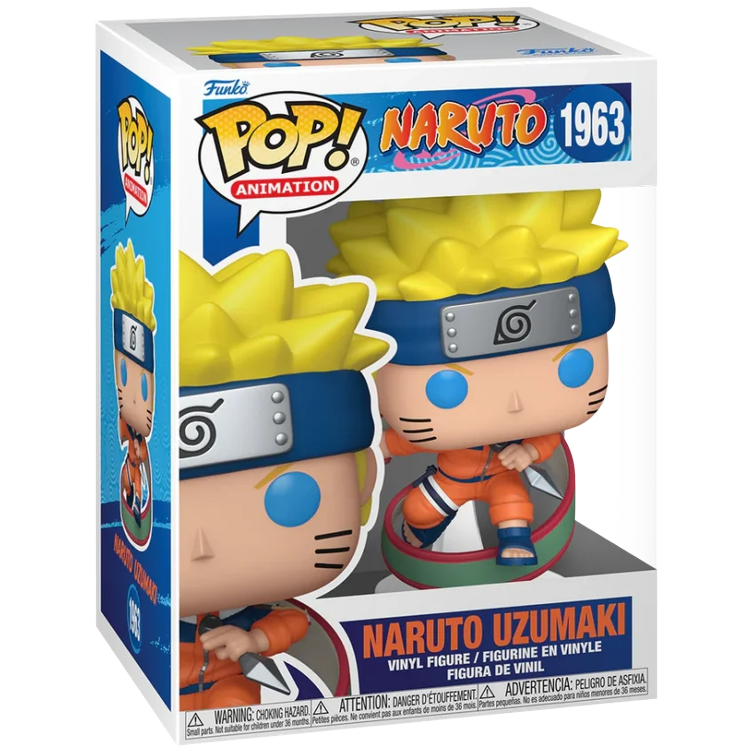 Funko Pop! Naruto Uzumaki figure in its box, featuring Naruto with yellow hair.