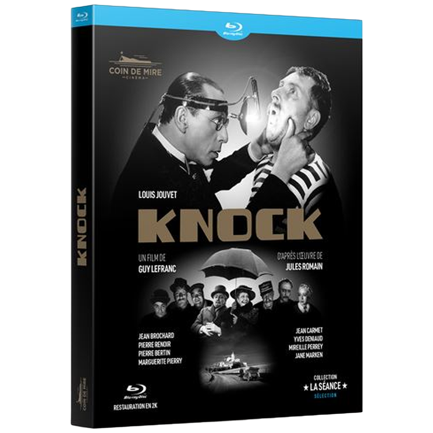 Jaquette Blu-ray de 'Knock' : Louis Jouvet éclaire la bouche d'un homme.