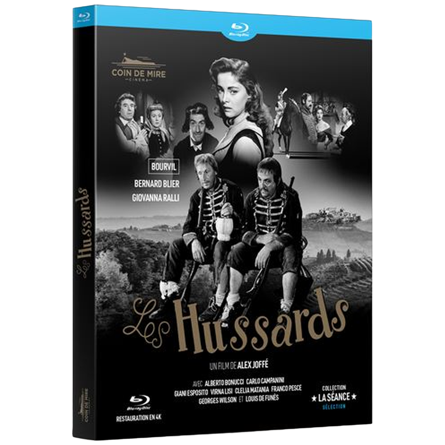 Blu-ray hoes voor "Les Hussards" met zwart-wit beelden van acteurs.