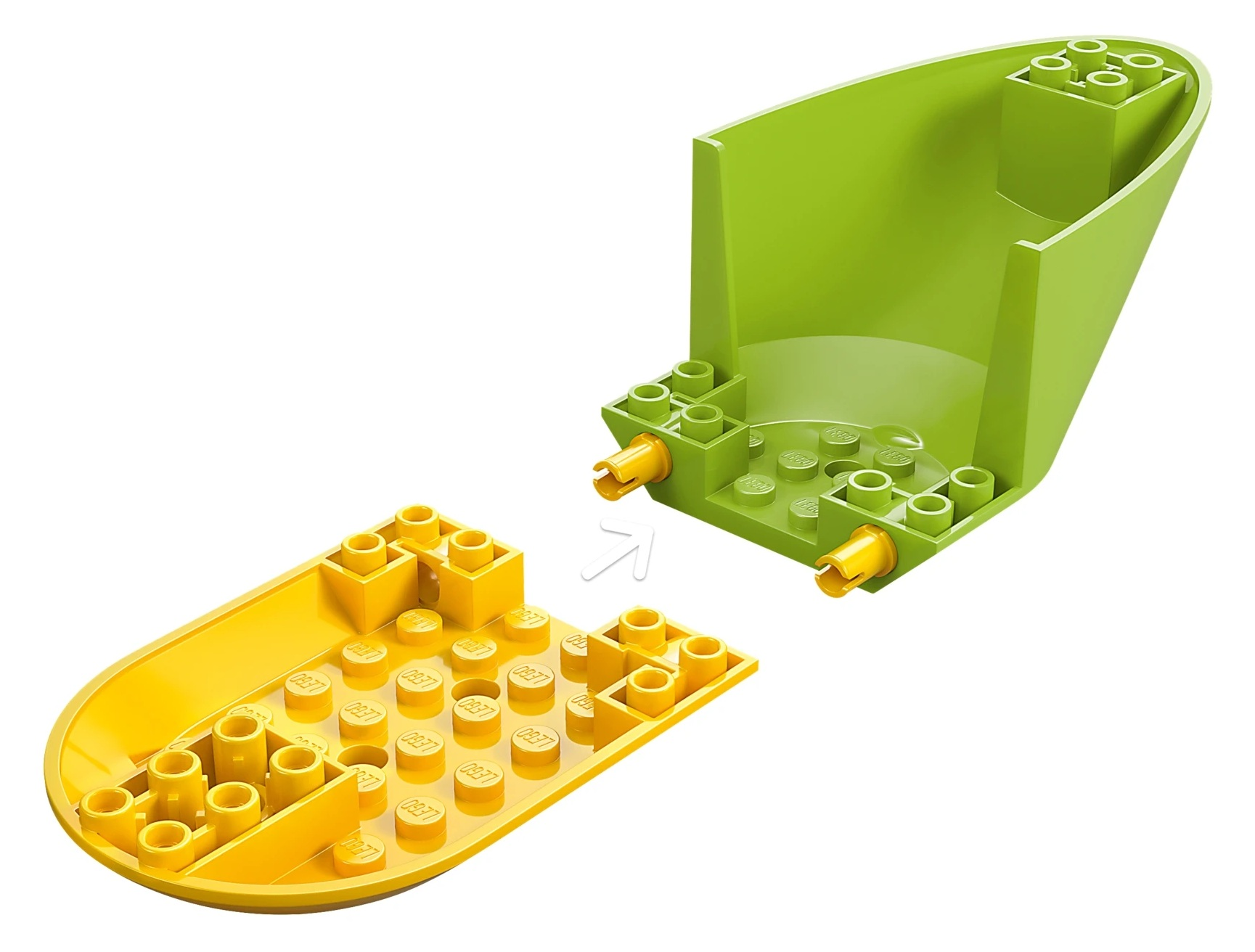 Żółty i zielony klocek LEGO są połączone.