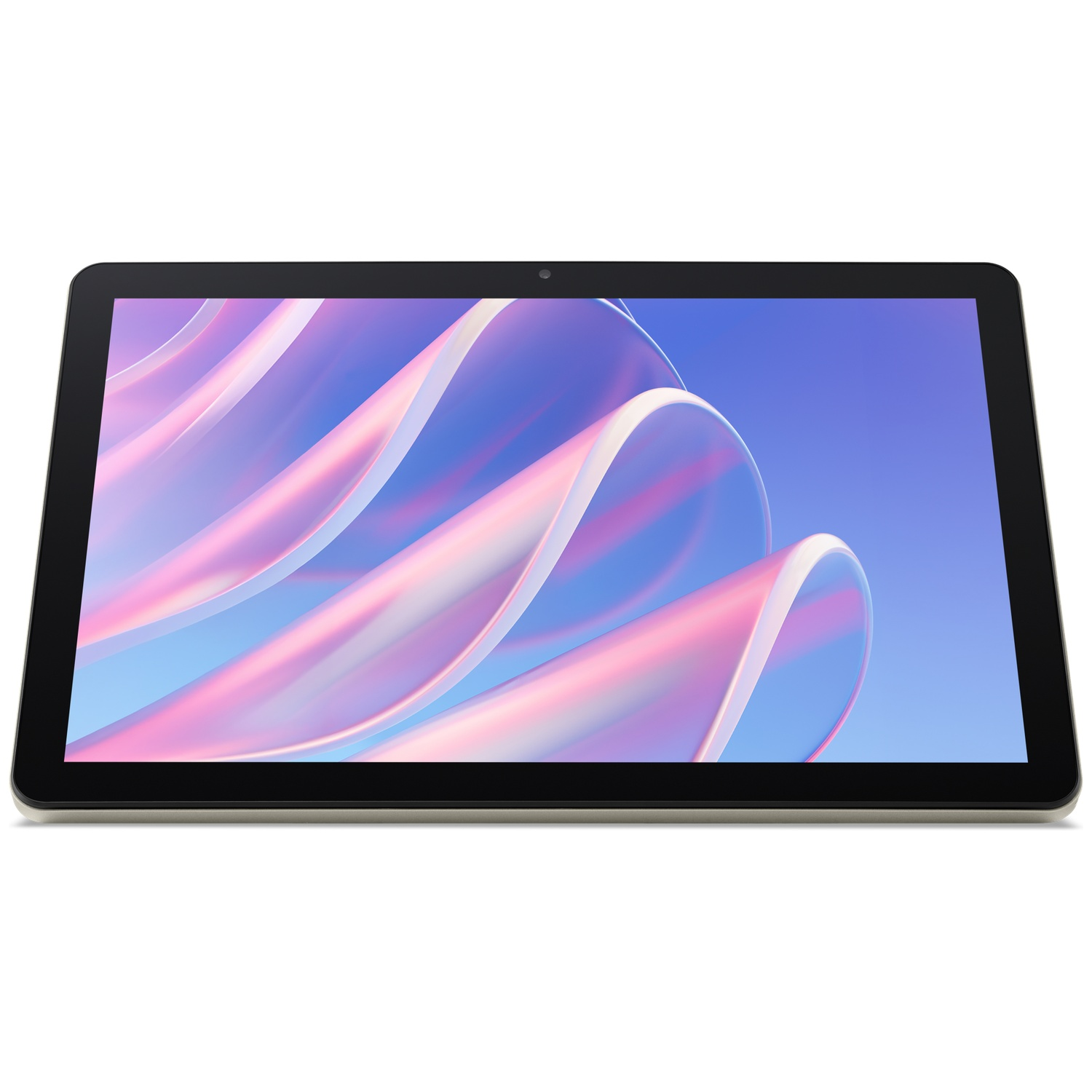 Een donkere tablet met een kleurrijke, abstracte achtergrond op het scherm.