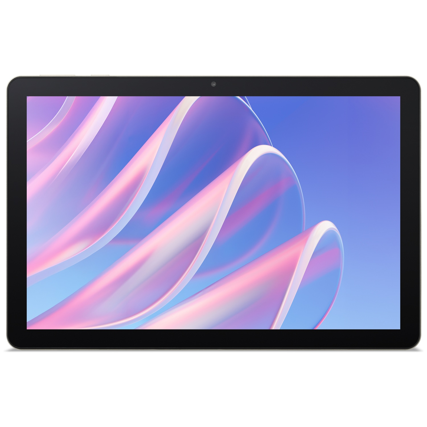 Een zwarte tablet met een abstracte, kleurrijke achtergrond op het scherm.