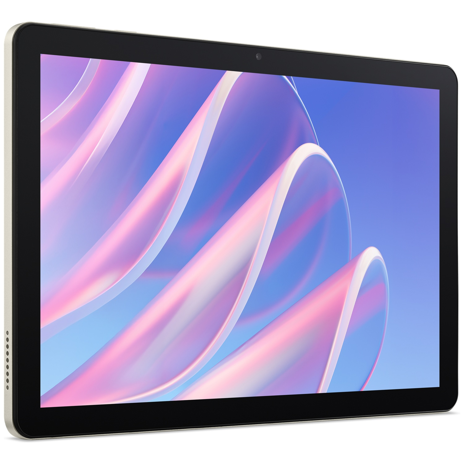 Een tablet met een abstracte, kleurrijke achtergrond op het scherm.