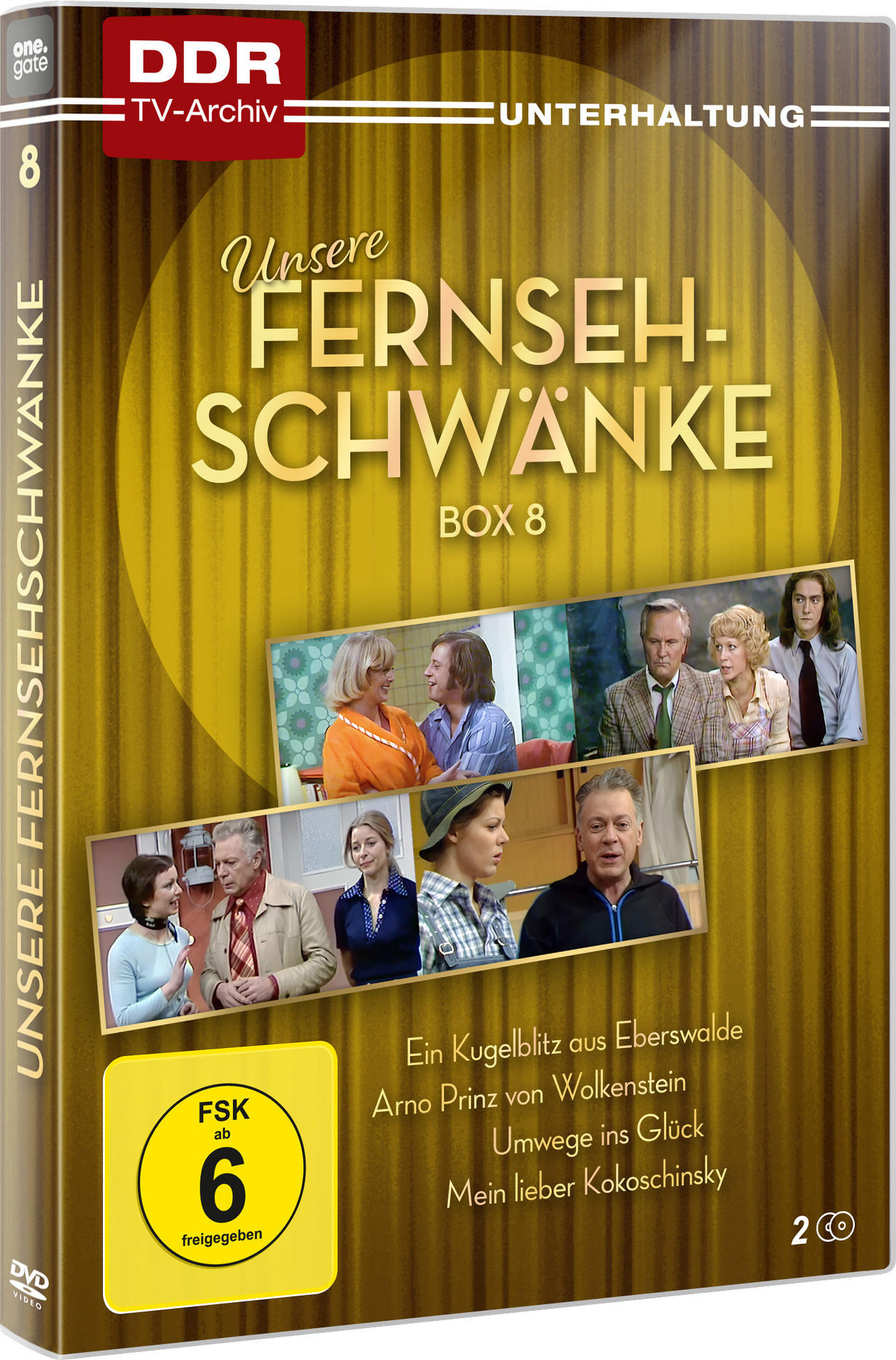 DVD-Hülle mit Szenen aus DDR-Sendungen. Titel: Unsere Fernsehschwänke Box 8.