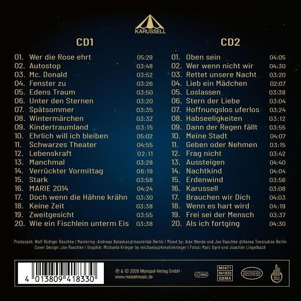 Die Liste der Titel von CD1 und CD2 des Albums "Karussell" mit Laufzeiten.