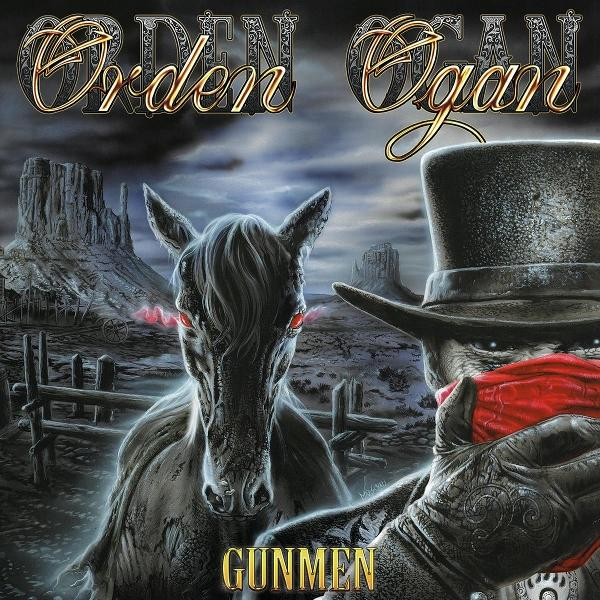 Ein Pferd mit roten Augen und ein Cowboy mit rotem Halstuch stehen vor einer Berglandschaft.