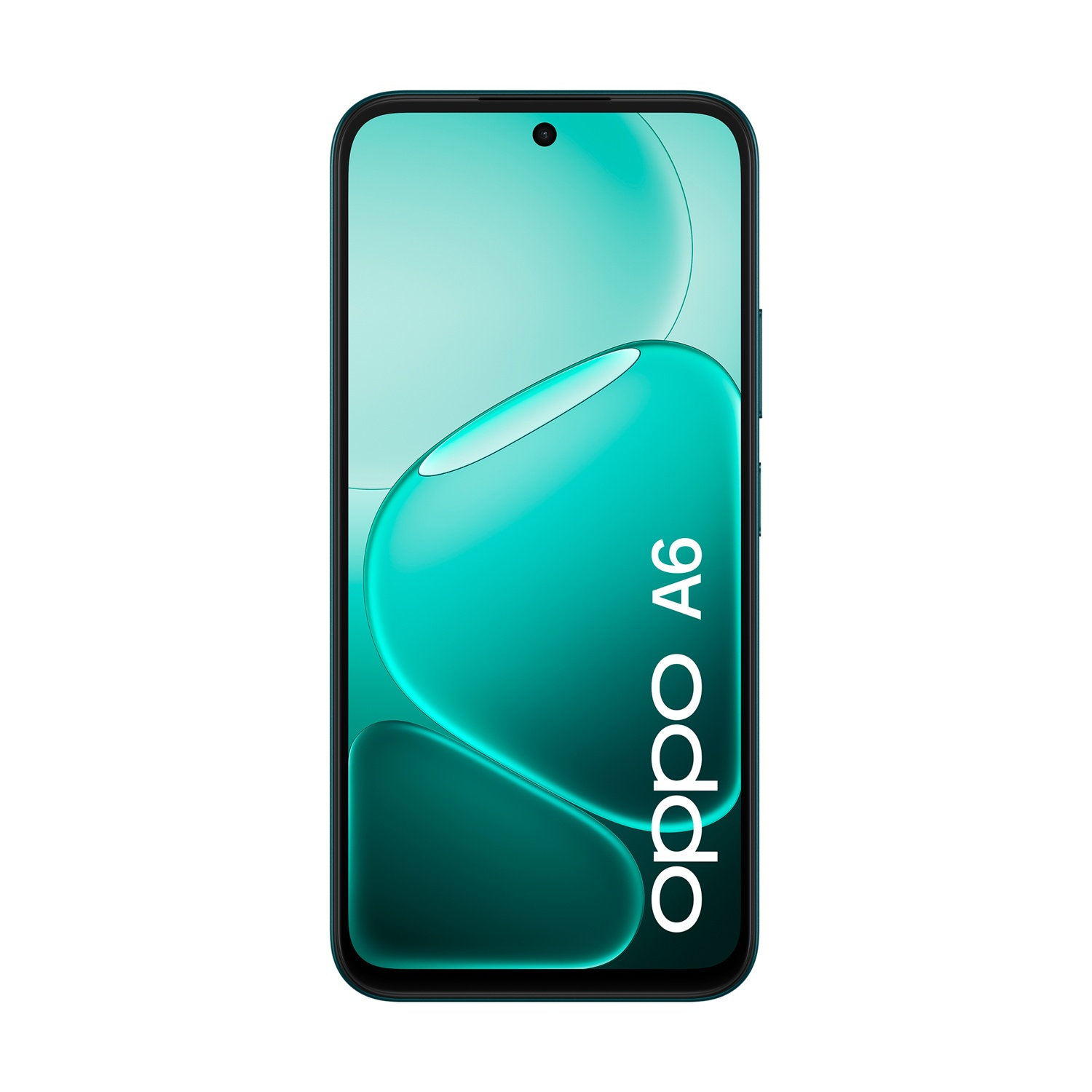 Uno smartphone Oppo A6 verde con un design dello schermo.