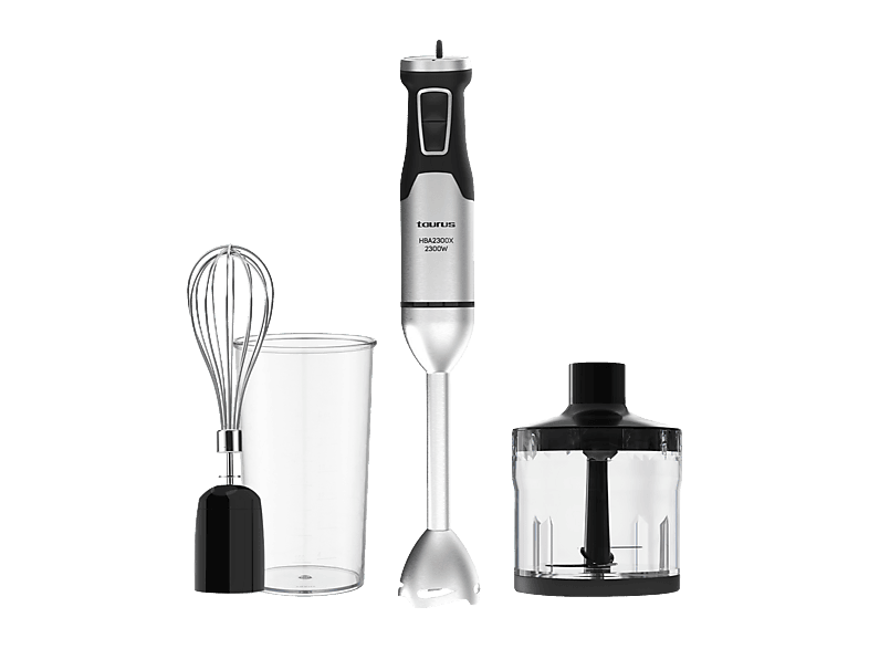 Batidora de mano - Taurus HBA2300X, 2300W, Función TURBO, Incluye vaso medidor 1 L, picador y emulsionador, Acero Inoxidable, Plateado