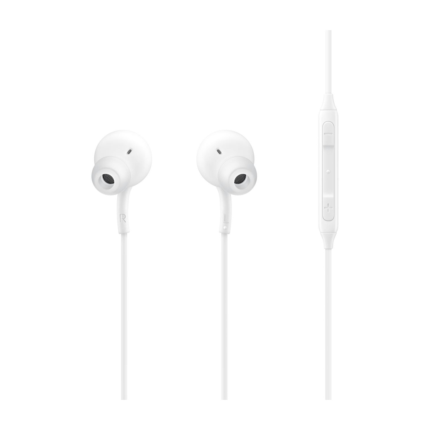 Auricolari bianchi in-ear con telecomando e microfono.