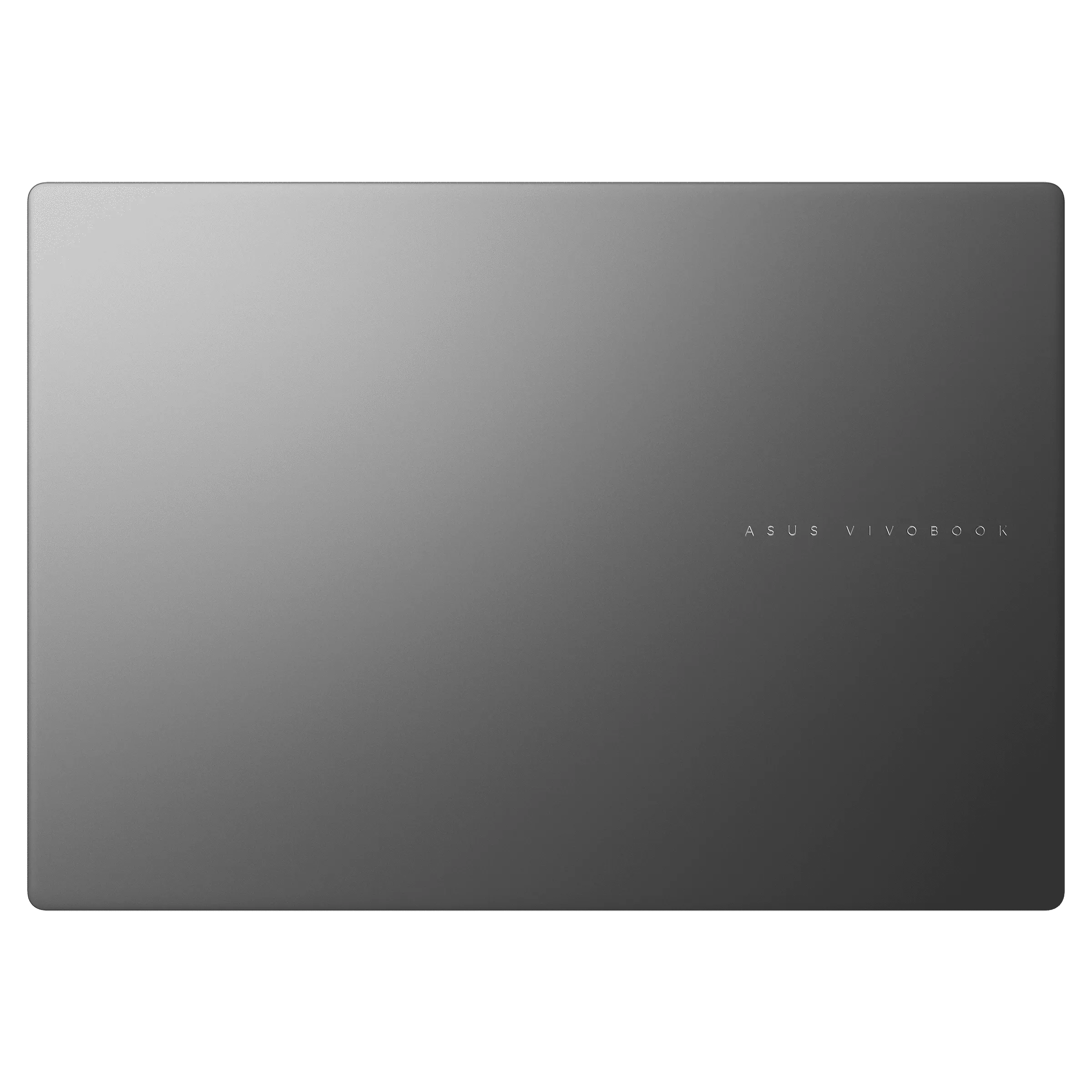 Gri dizüstü bilgisayar kapağı, "ASUS VIVOBOOK" yazılı.