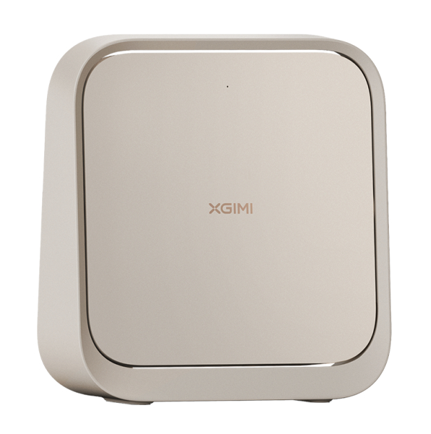 Beżowy projektor XGIMI z zaokrąglonymi krawędziami.