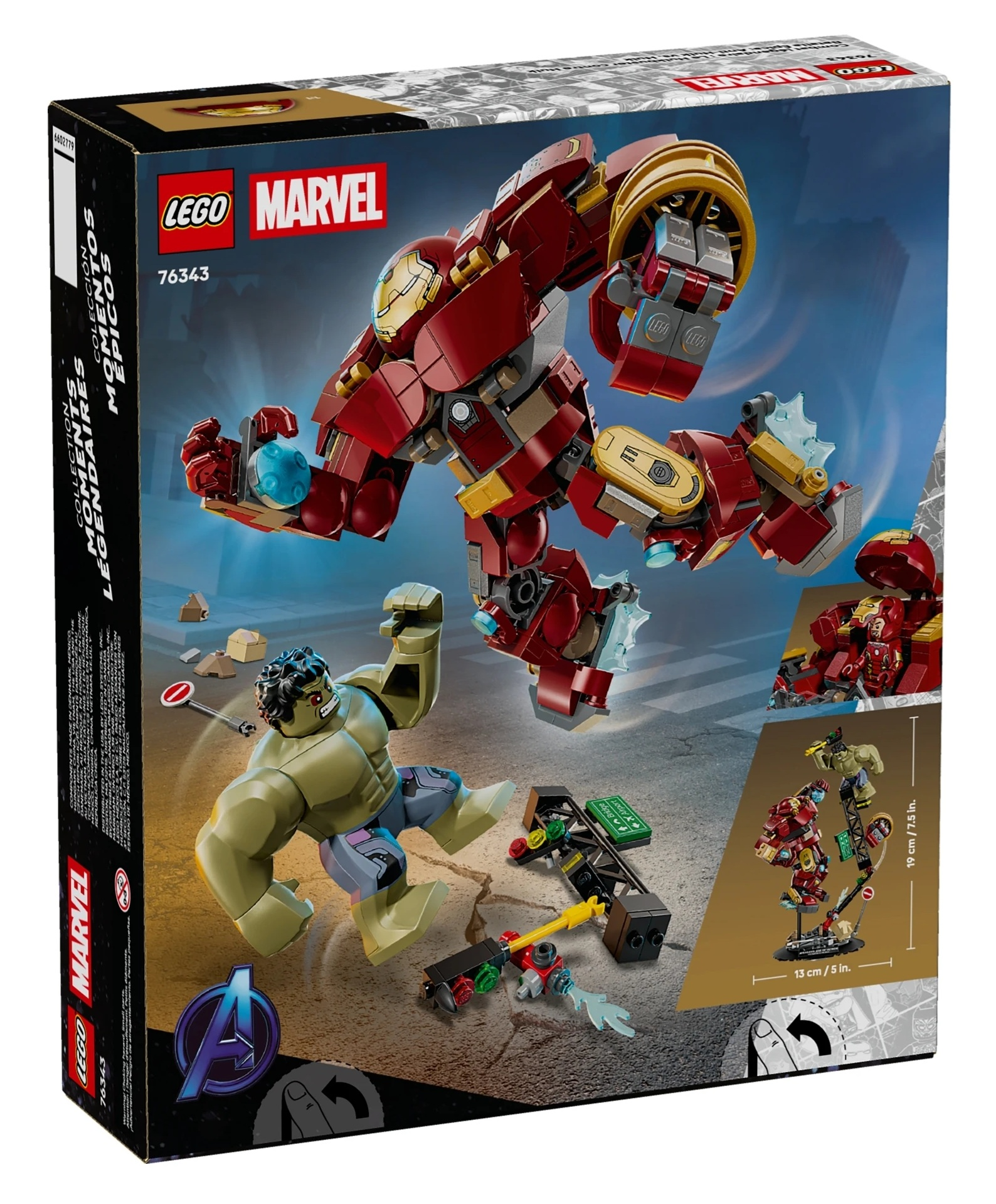 Hulk z Lego walczy z czerwonym Iron Manem w egzoszkielet.