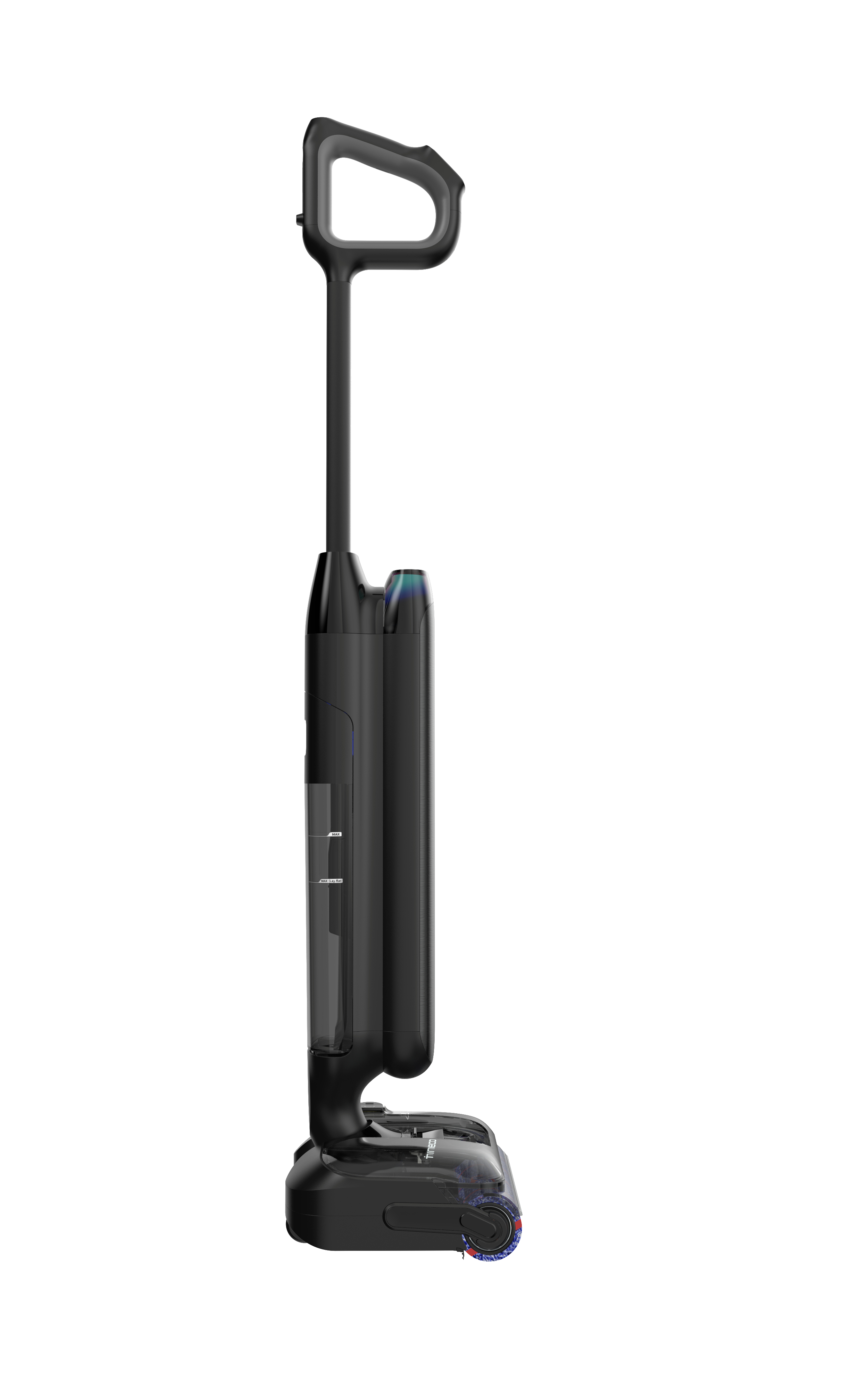 Schwarzer Nass-/Trockensauger mit transparentem Behälter und Griff.