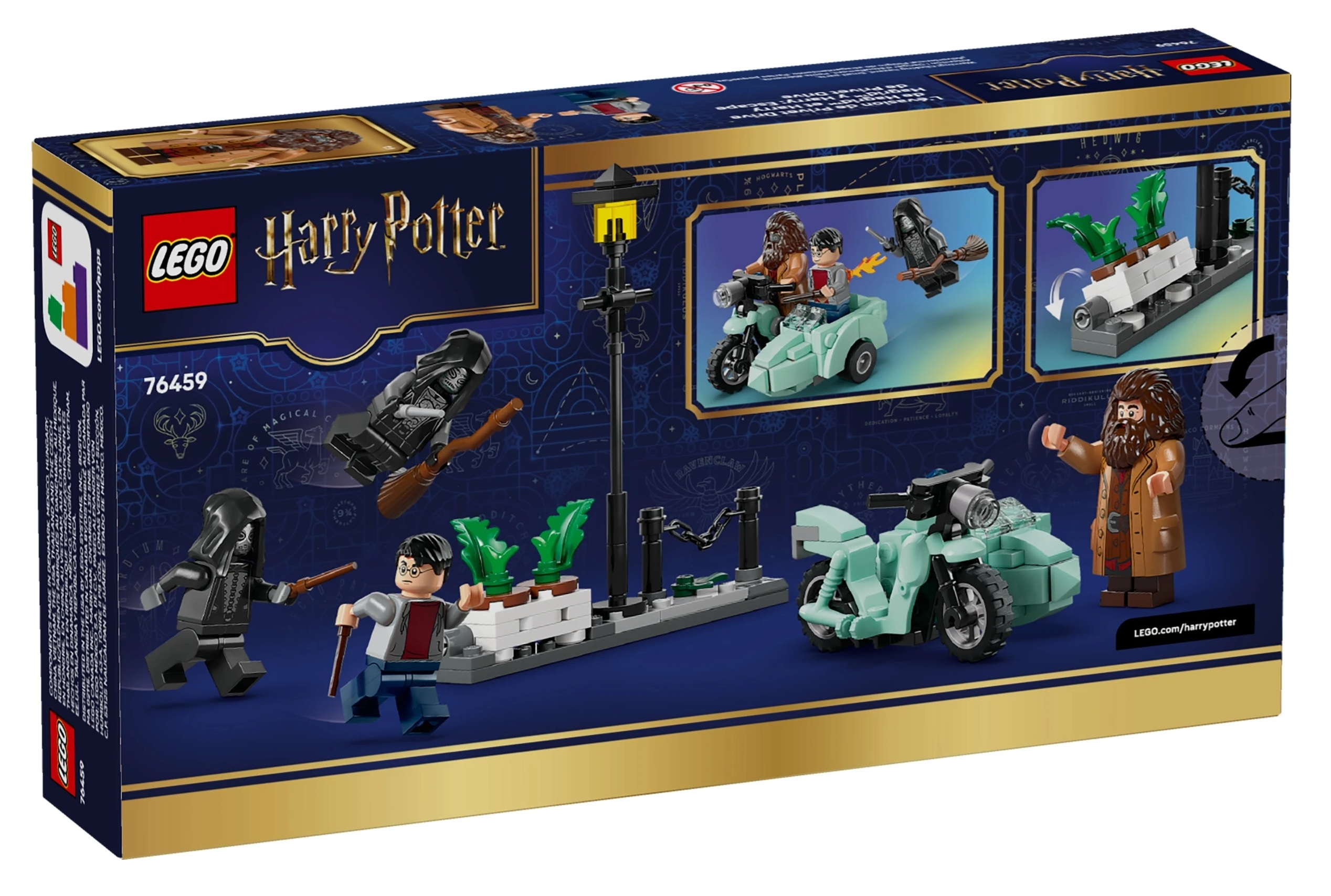Zestaw LEGO Harry Potter z Hagridem, Harrym, Dementorem, motocyklem z przyczepką.