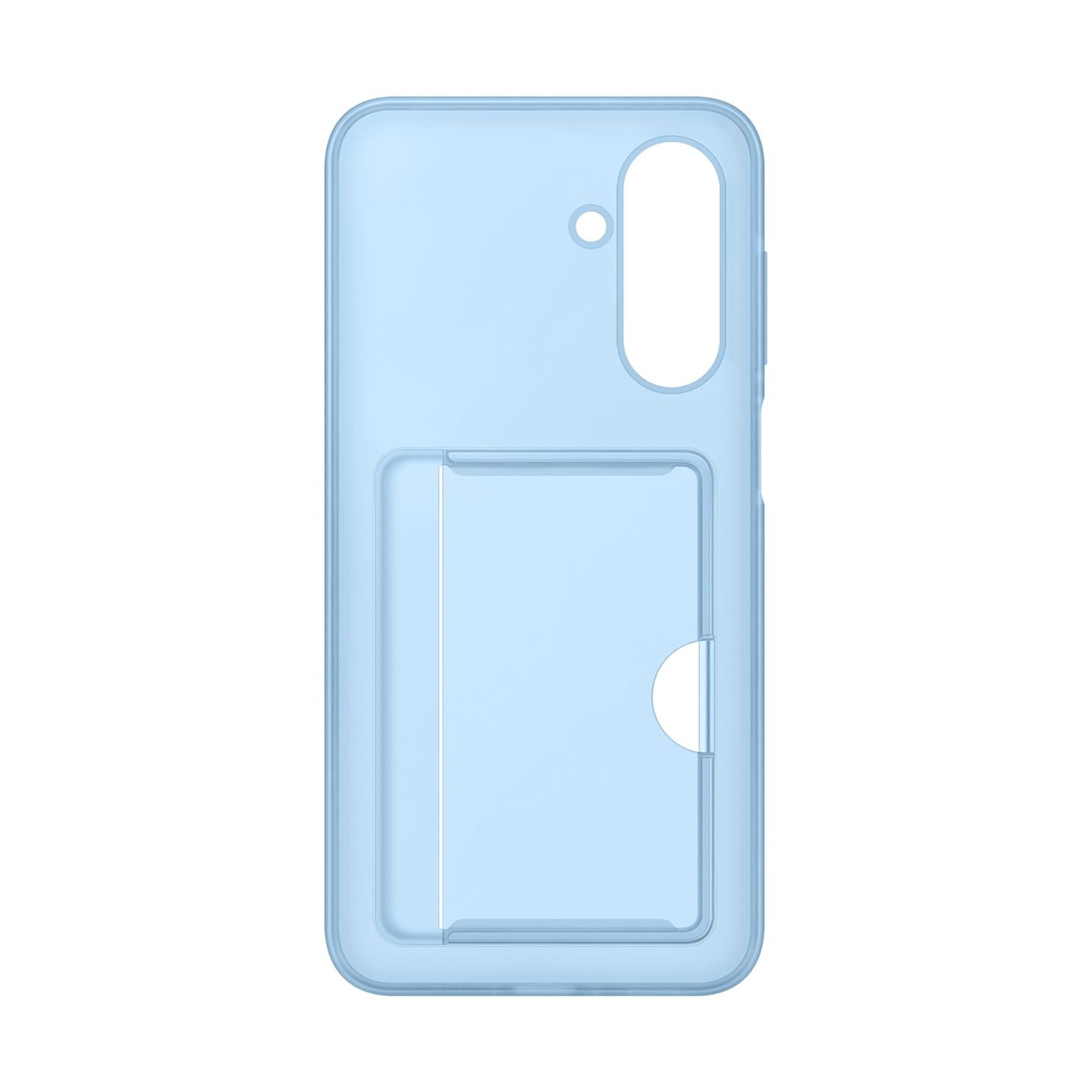 Custodia per telefono azzurro chiaro con slot per carte e ritaglio fotocamera.