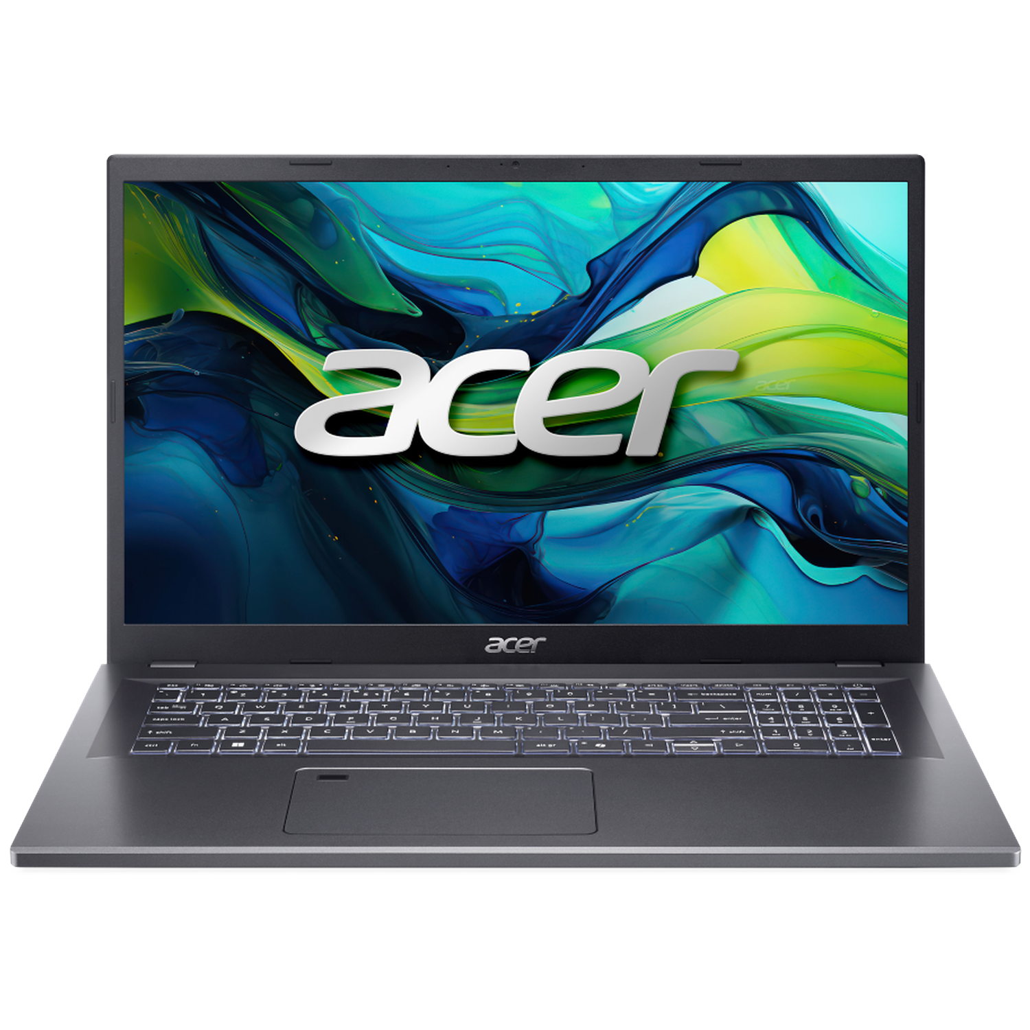 Un ordinateur portable Acer moderne avec un fond d'écran abstrait.