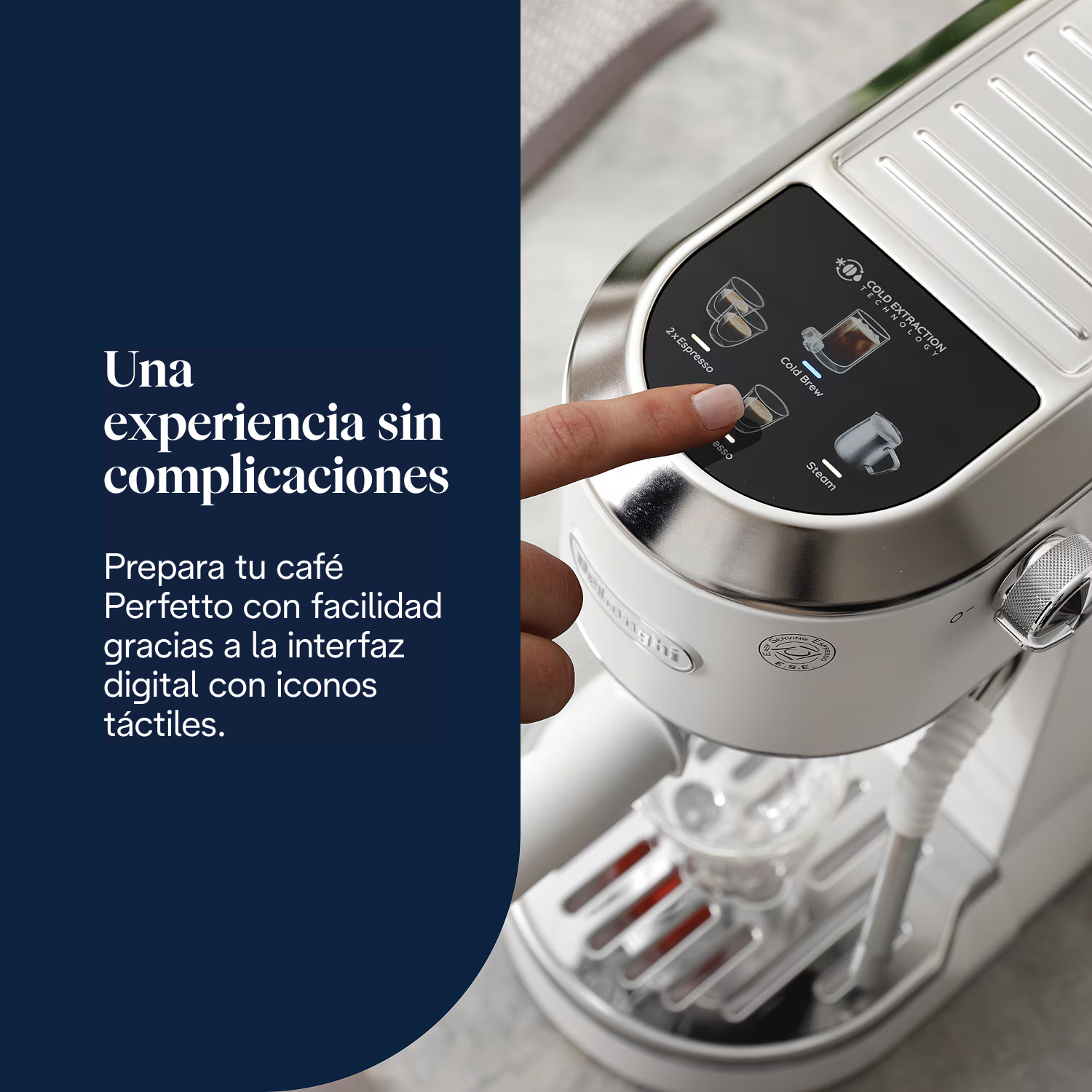 Una experiencia sin complicaciones. Prepara tu café Perfetto con facilidad gracias a la interfaz digital con iconos táctiles.