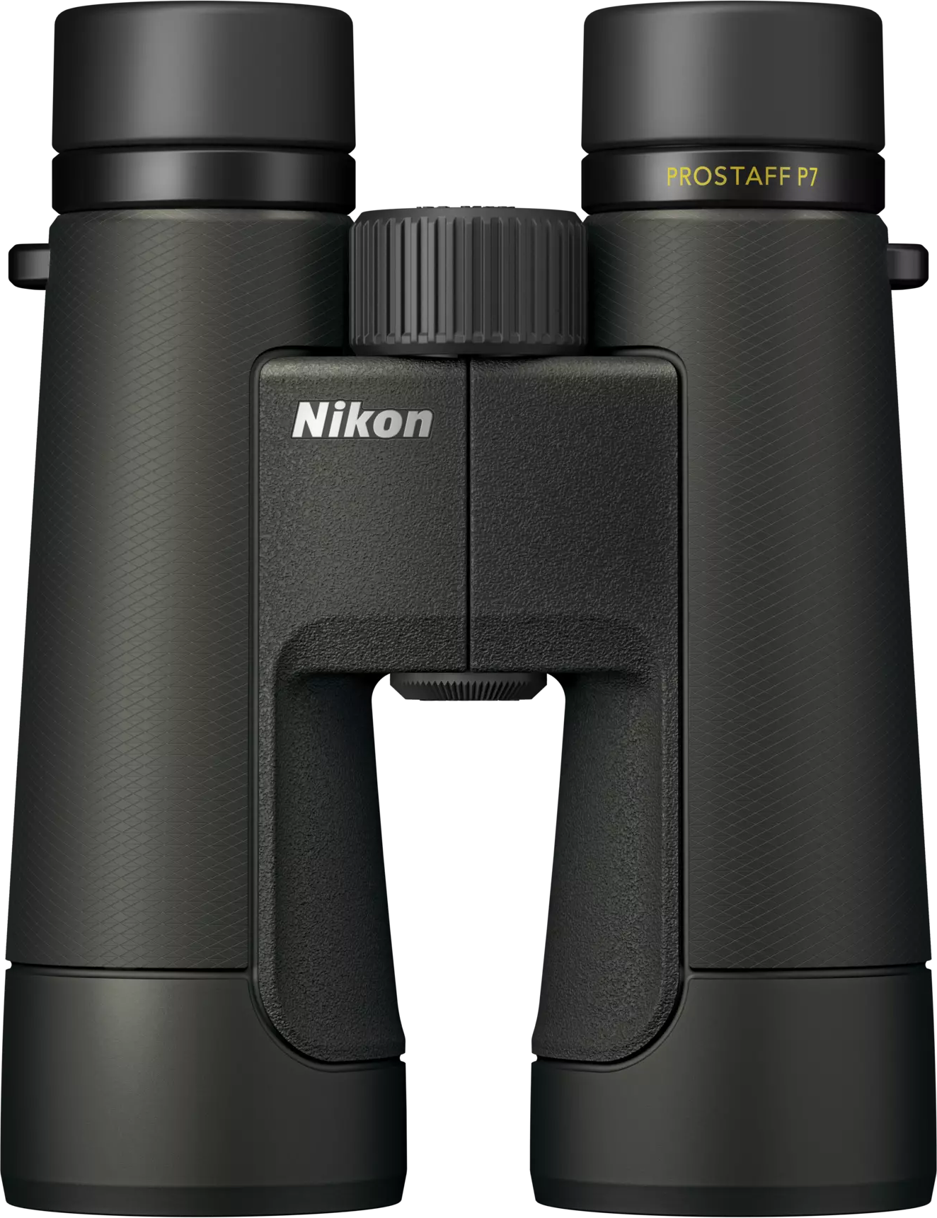 Schwarze Nikon Fernglas mit „PROSTAFF P7“ Beschriftung und gerändeltem Fokusrad.