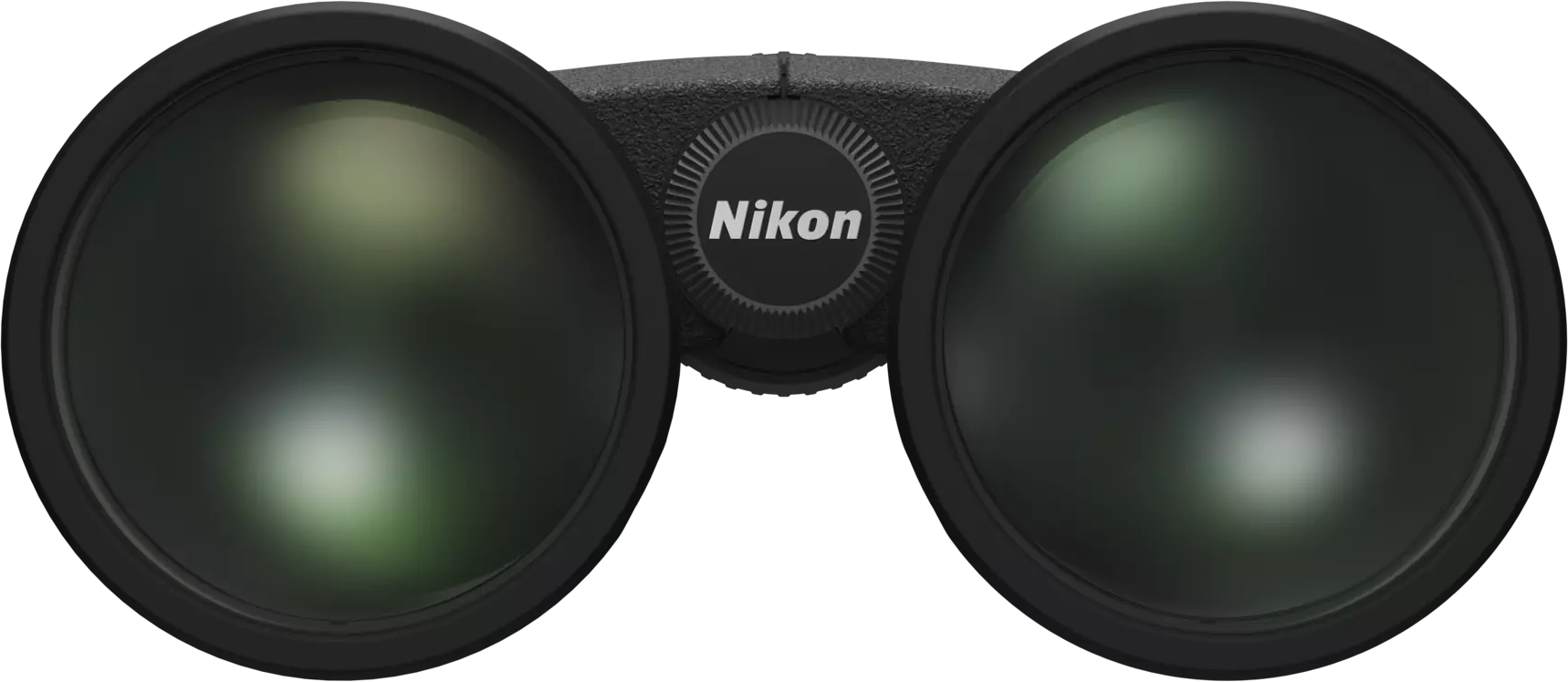 Schwarze Nikon-Fernglaslinse mit einem zentralen Einstellrad.