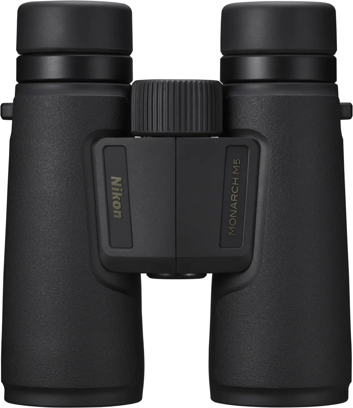 Schwarze Nikon Monarch M5 Ferngläser mit Fokusrad in der Mitte.