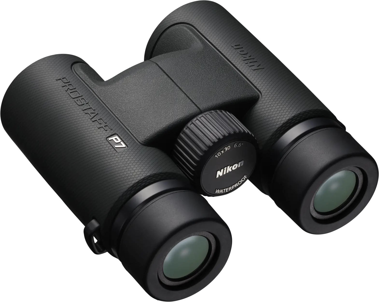 Schwarze Nikon Prostaff P7 Fernglas mit Fokusrad und Beschriftungen.