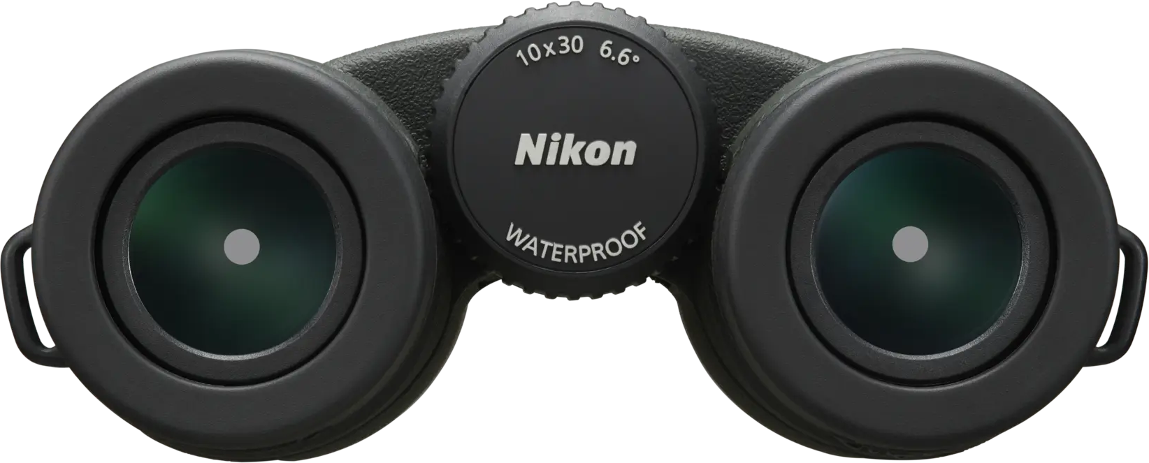 Schwarze Nikon Ferngläser mit 10x30 Vergrößerung und 6,6 Grad Sichtfeld.
