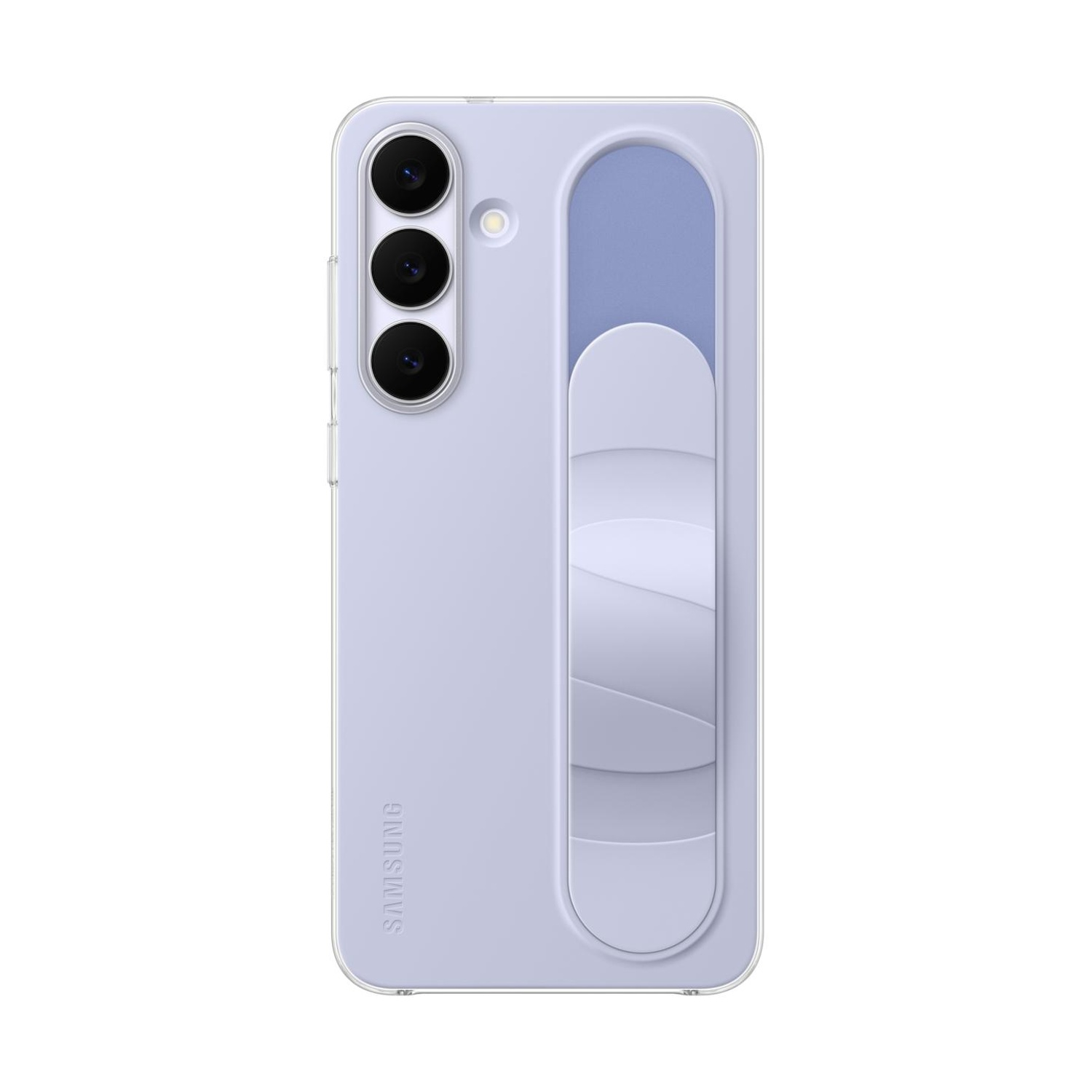 Una cover viola chiaro per telefono con cinturino ad impugnatura integrato.
