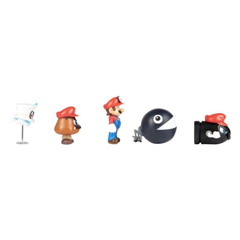 Fünf Mario-Figuren: Geist, Goomba, Mario, Bullet Bill und Banzai Bill.