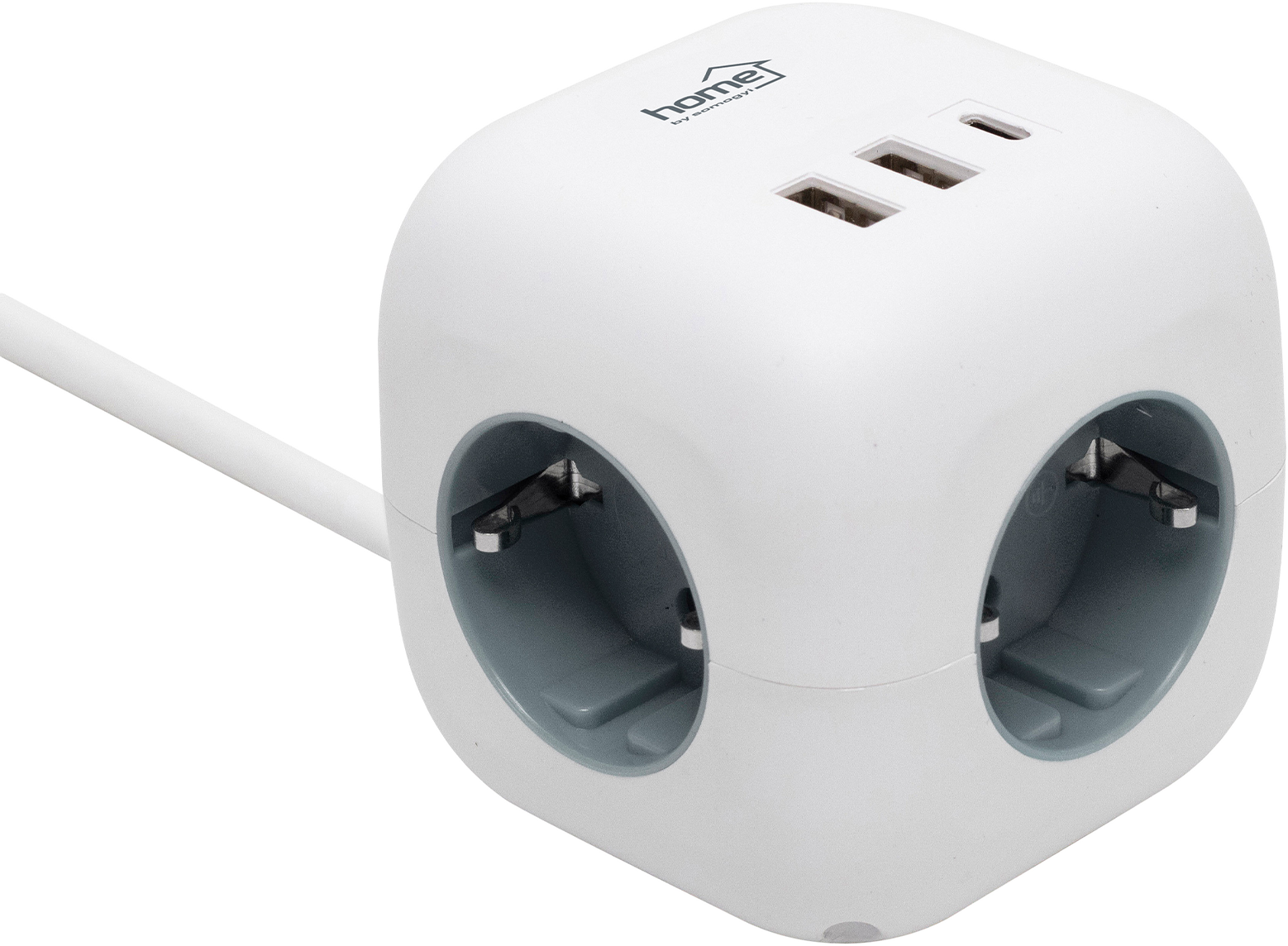 HOME Kocka elosztó USB töltővel, 3 aljzat gyermekvédelemmel, 1,5m (CUBE2)