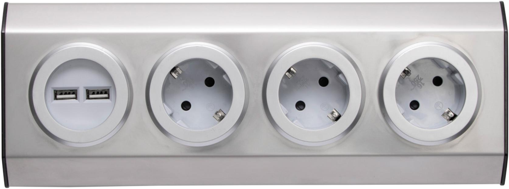 HOME Szerelhető konyhai hálózati elosztó, 3 védőérintkezős aljzat, 2 USB (KNV 03/USB)