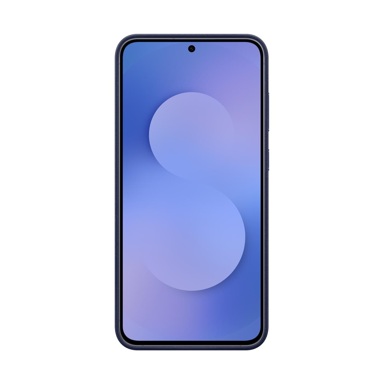 Smartphone blu scuro con design a cerchio blu sullo schermo.