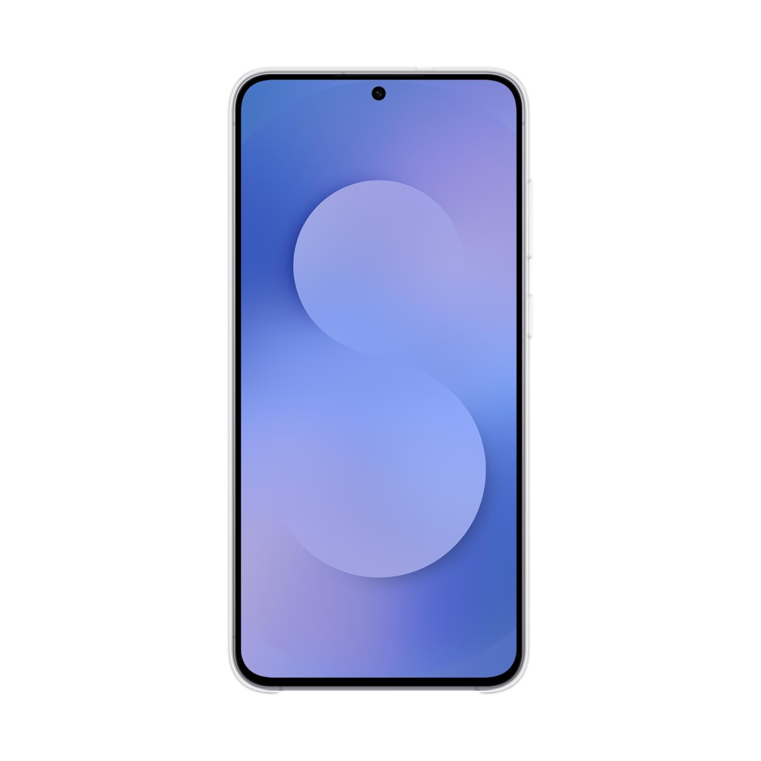 Uno smartphone con sfondo blu e un cerchio a forma di S.