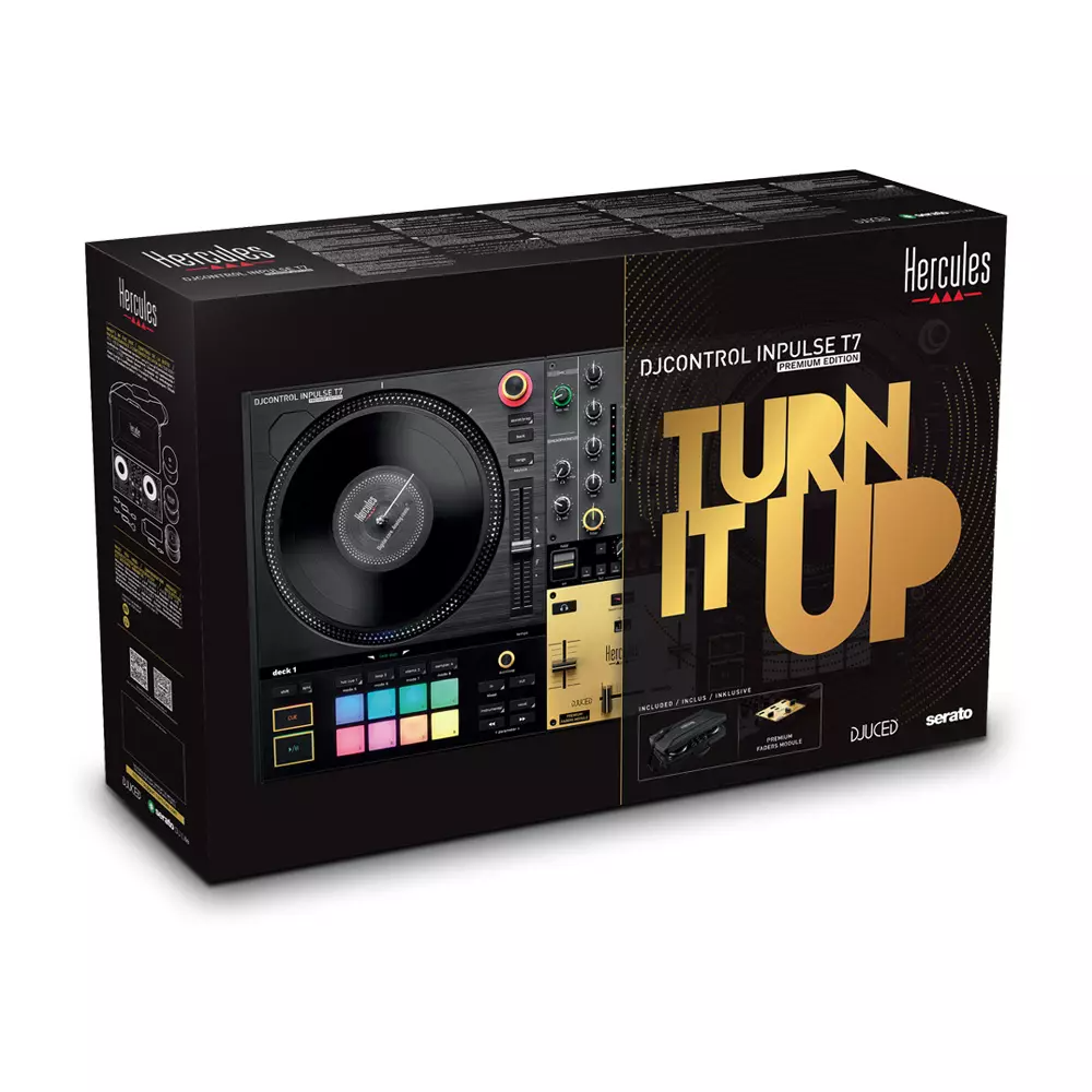 Verpackung für Hercules DJ Controller mit "Turn It Up" Aufdruck.