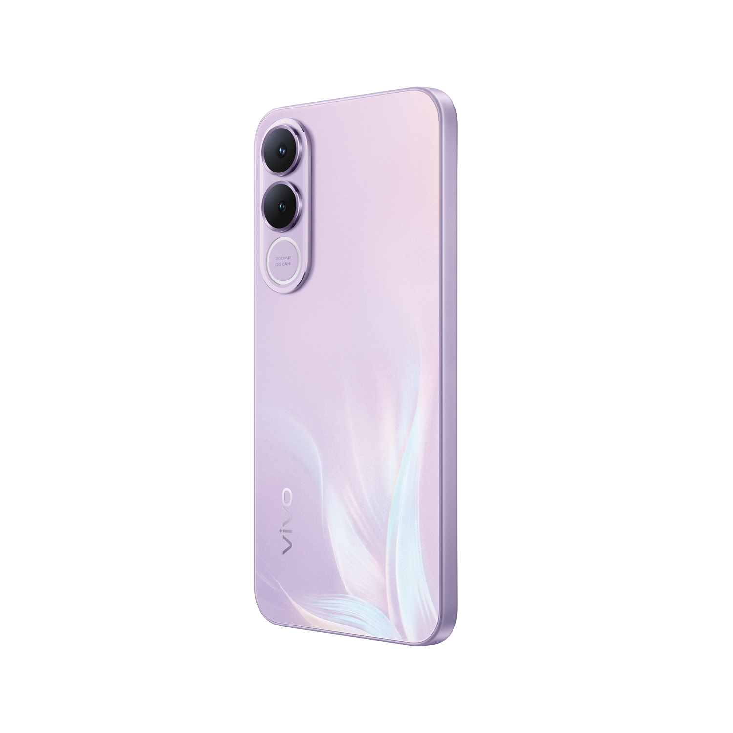 Un smartphone morado con tres cámaras traseras y logo de Vivo.