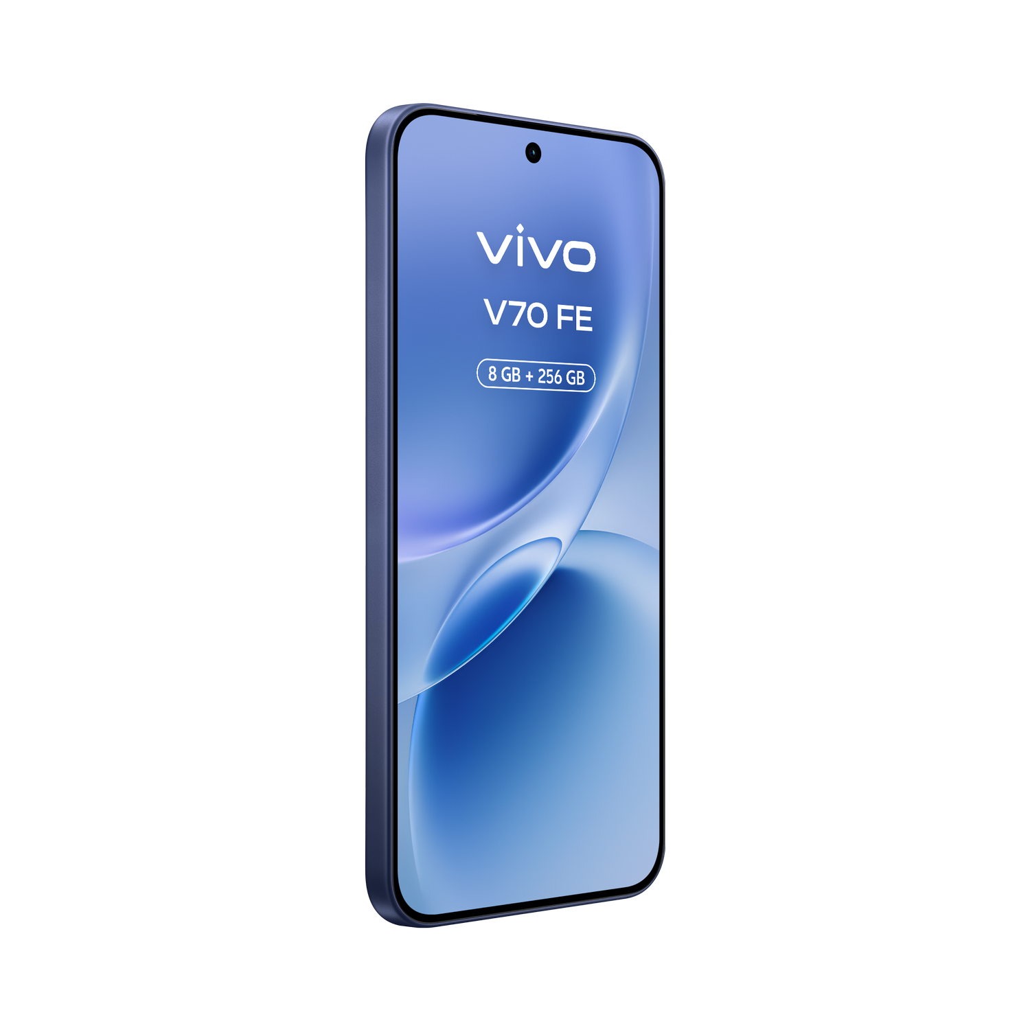 Un smartphone Vivo V70 FE azul con 8 GB + 256 GB de almacenamiento.