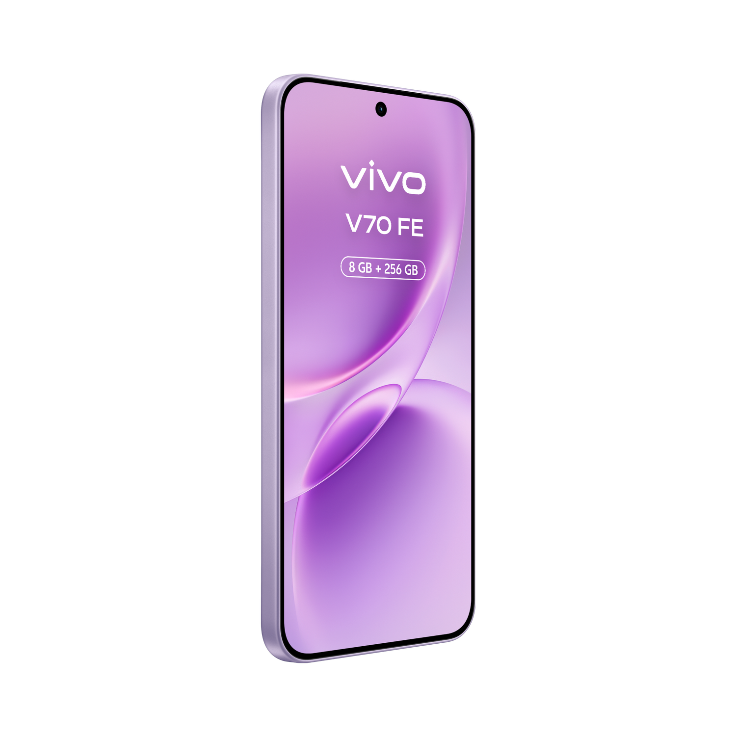 Un smartphone Vivo V70 FE morado con 8 GB + 256 GB de almacenamiento.