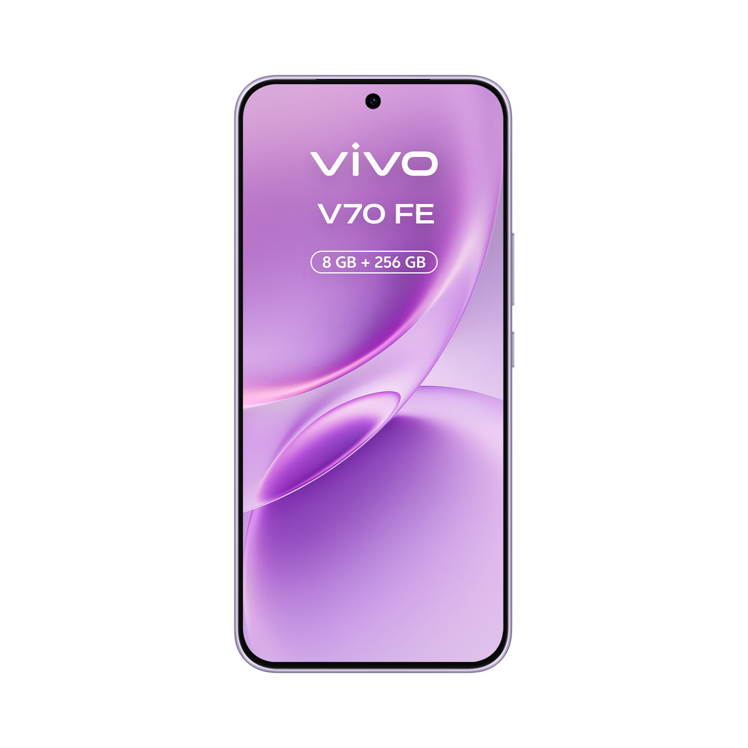 Un smartphone Vivo V70 FE morado con 8 GB + 256 GB de almacenamiento.