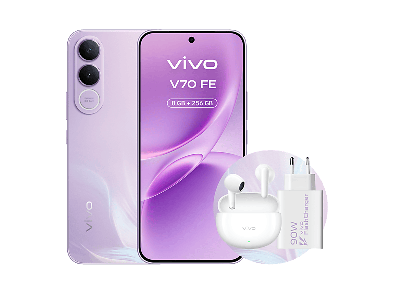 vivo Bundle V70 FE, Muse Purple, 256GB, 8GB RAM, 6.83 AMOLED, Dimensity 7360-Turbo, 7000 mAh