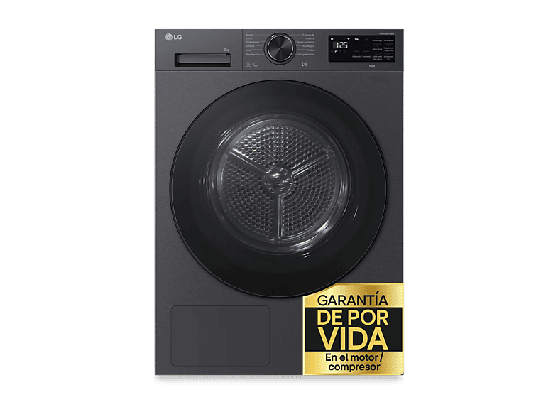 Secadora bomba de calor - LG RHX5009TBB, 9 kg, 12 programas, AI DUAL Inverter™, ThinQ™, Acero Grafito Mate Antihuellas