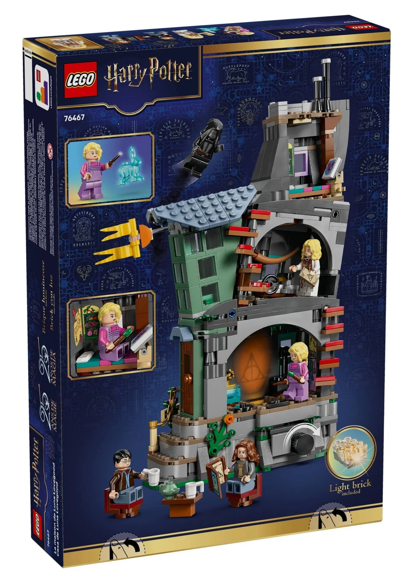 Dom Lego Harry Potter z figurkami i akcesoriami, zawiera świecący klocek.