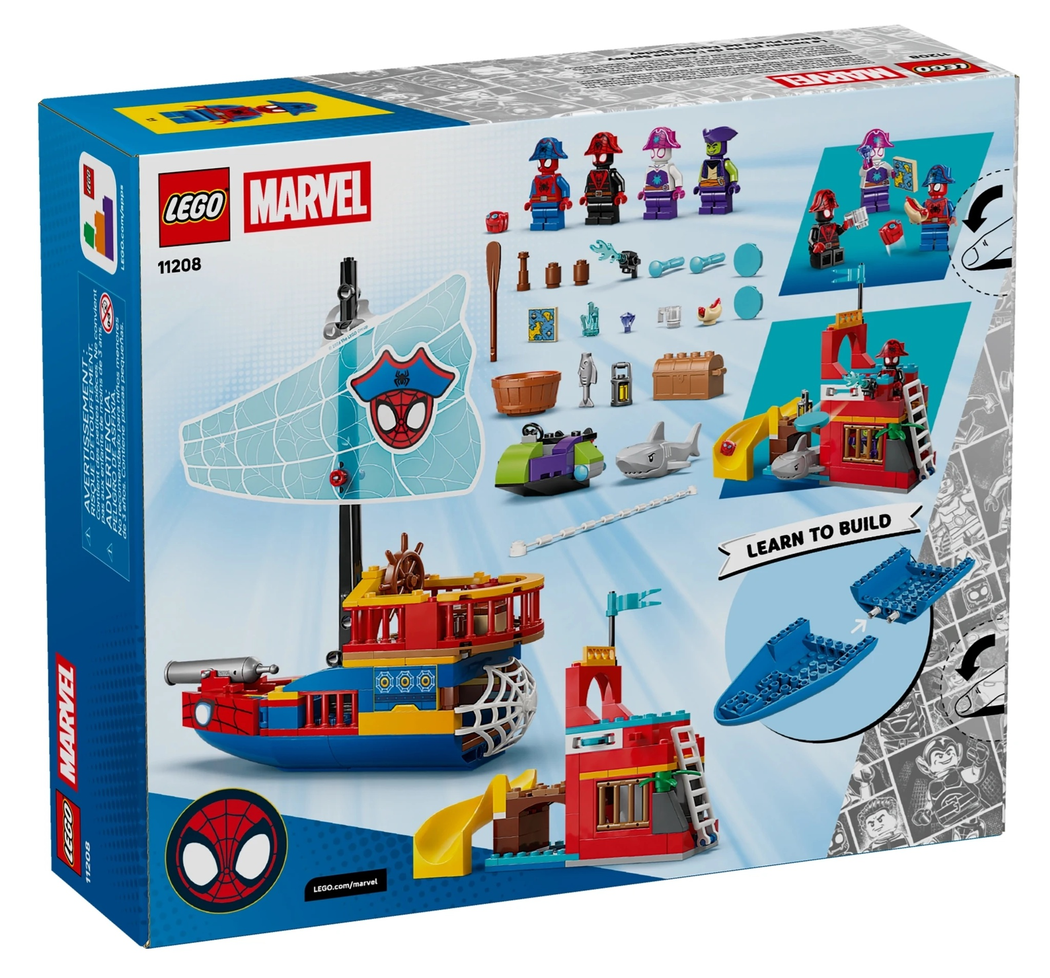 Zestaw LEGO Marvel Spiderman statek piracki z minifigurkami i akcesoriami.