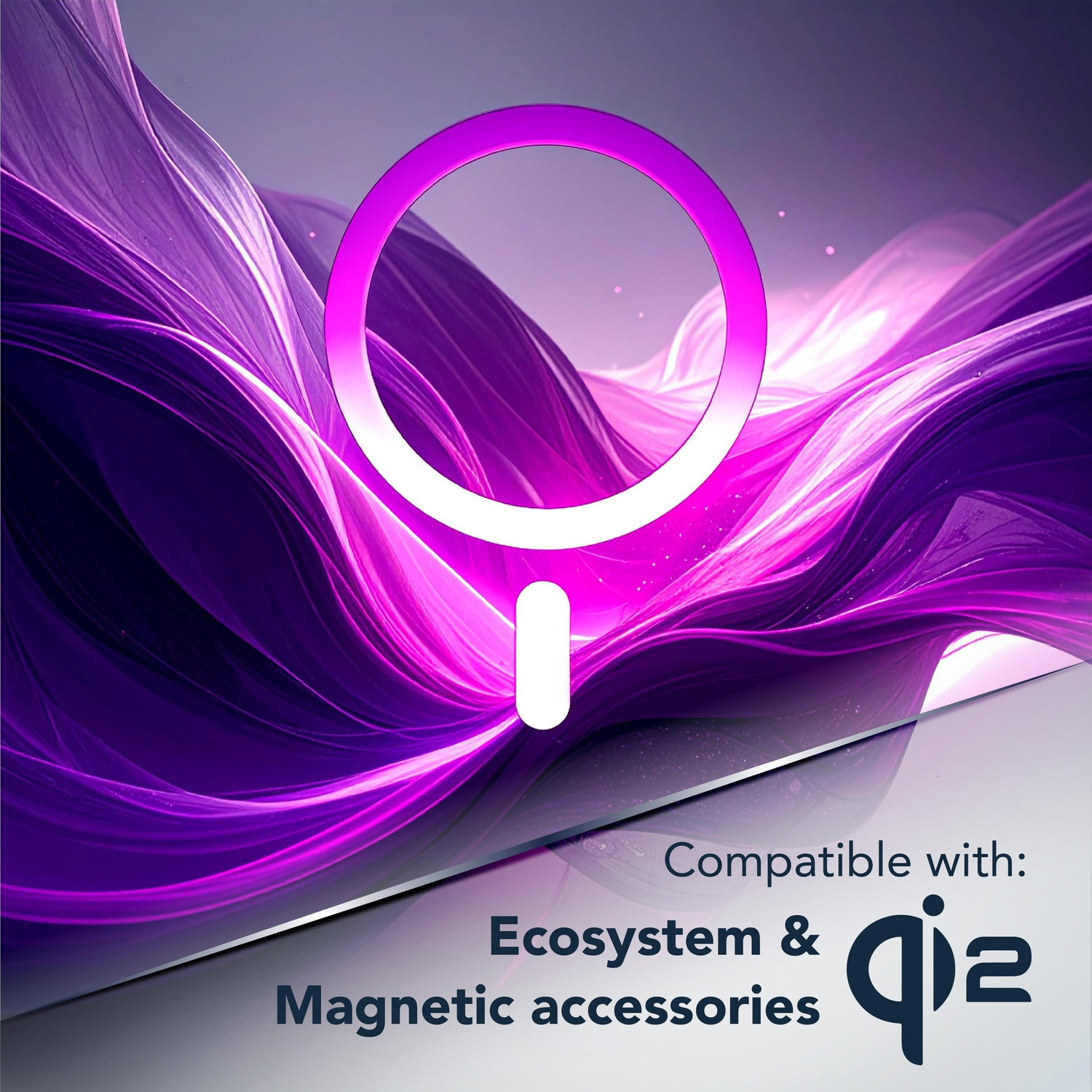 Onde astratte viola con simbolo circolare. Compatibile Qi2.