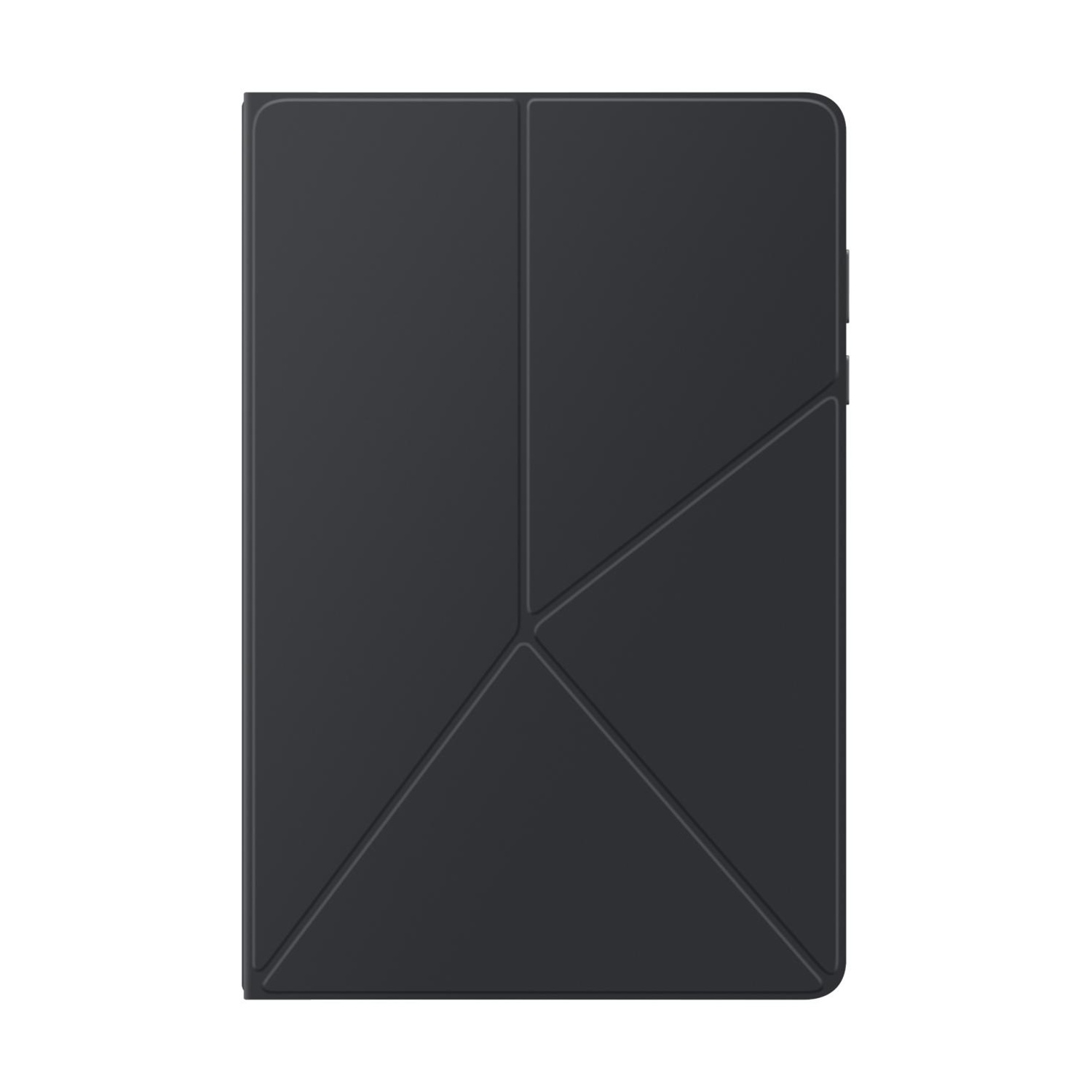 Custodia per tablet grigio scuro con motivo geometrico pieghevole, su sfondo bianco.