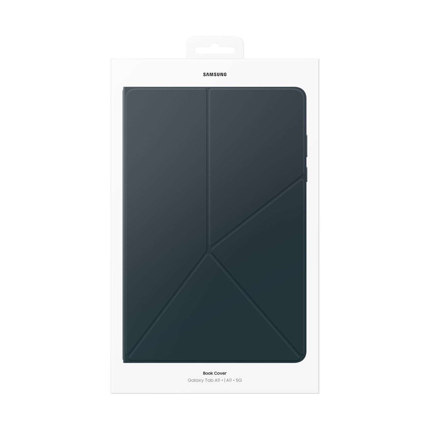 Copertina libro Samsung Galaxy Tab A11 blu scuro con design piegato.
